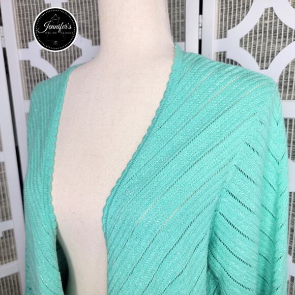 Alfred Dunner Women's Mint Green Silver Threading Chevron Open Cardigan Size XL - Picture 2 of 10